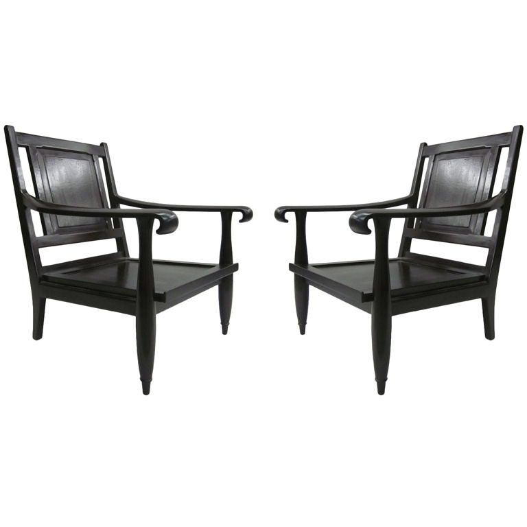Important Pair of Modern Neoclassical French Colonial Lounge Chairs