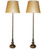 Vintage Pair of French Colonial Faux Bamboo Floor Lamps