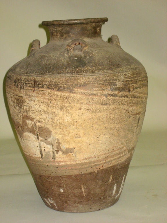 Cambodian Pair of Large Antique Pottery Khmer Urns