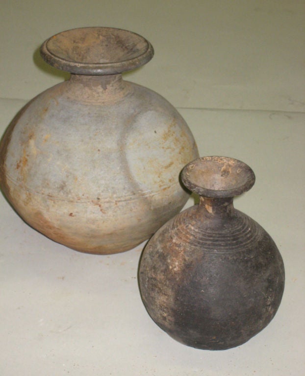 2 Antique Khmer Pottery Urns