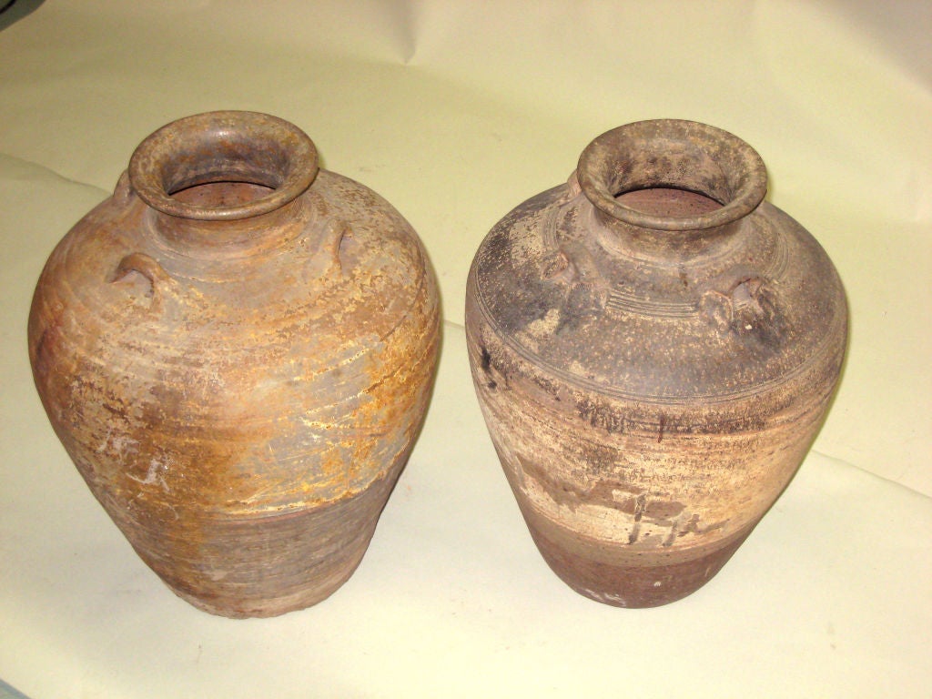 A Stunning Pair of Large Ceramic Urns / Vases / Amphora from the Khmer Region of South East Asia. (Cambodia/Vietnam)