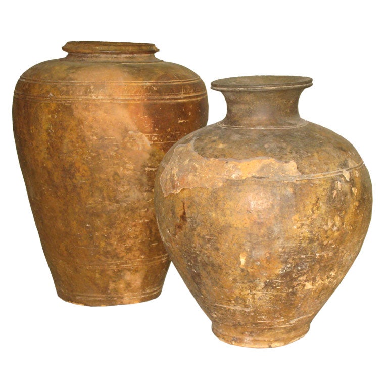 Two Antique Khmer Pottery Vases
