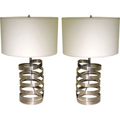 Pair of Nickeled Spiral Lamps