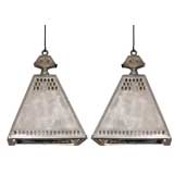 Two French Mid-Century Modern Industrial Pendants / Chandeliers / Fixtures