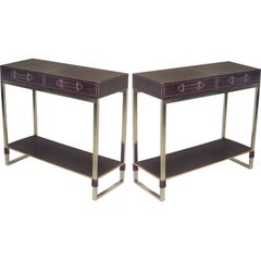 Pair of Leather Console / Sofa Tables Atttributed to Lancel