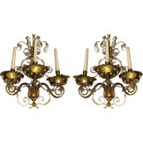 Pair of French Modern Neoclassical Brass and Crystal Sconces by Maison Jansen