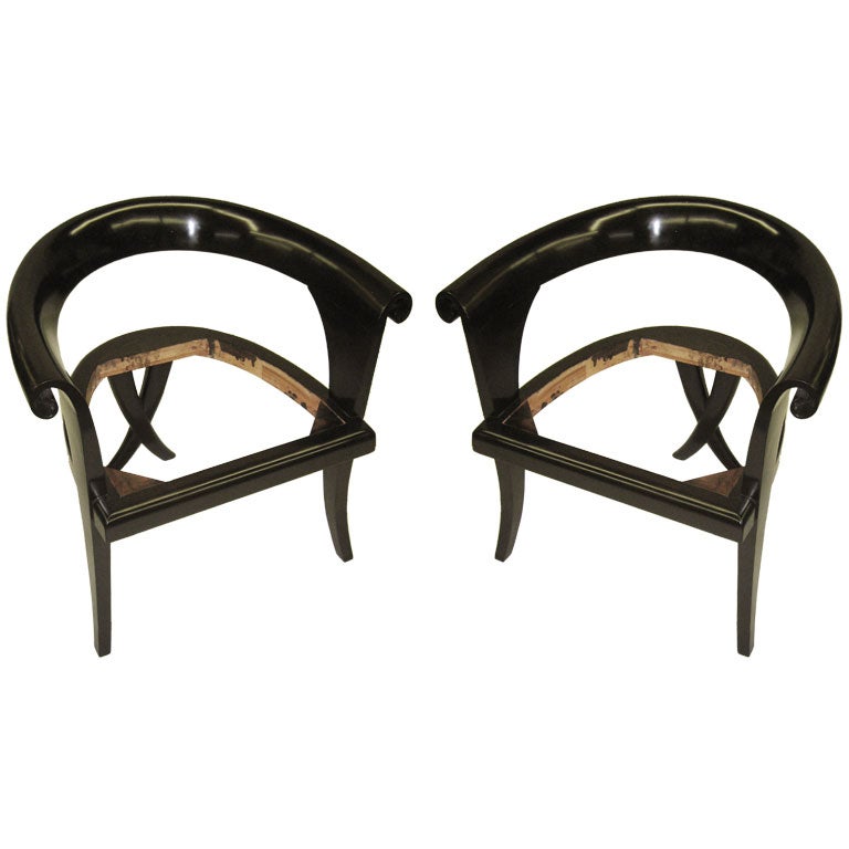 Pair of French Mid-Century Lounge Chairs in the Modern Neoclassical Style For Sale