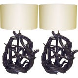 Pair of Lacquered Primitivist Style Table Lamps
