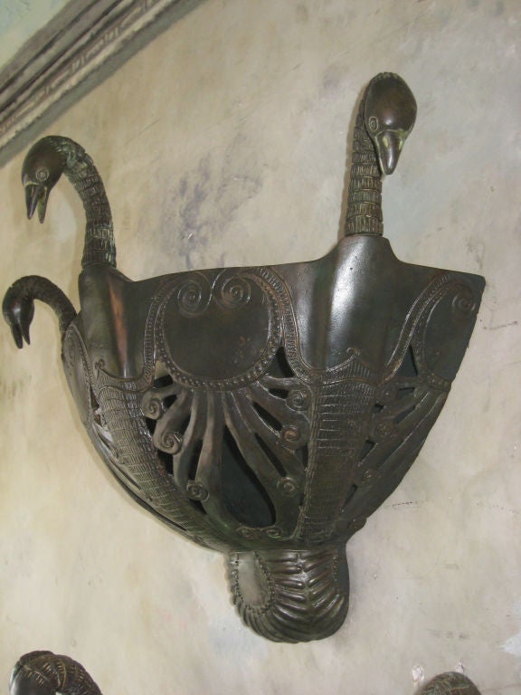 European Pair of French Modern Neoclassical Bronze Sconces, Style Armand Albert Rateau For Sale