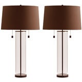 Pairof Glass Cylinder Lamps in the Style of Leucos