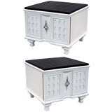 Pair of Italian Lacquered End Tables / Nightstands with Carved Opaline Tops