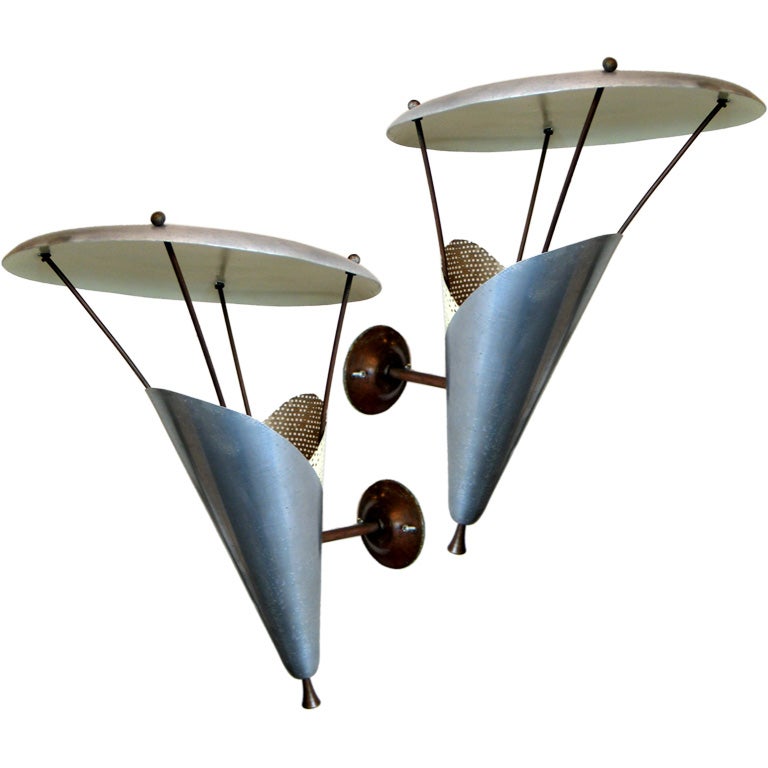 Pair of French Mid-Century Modern Wall Sconces by Jacques Biny, circa 1950 For Sale