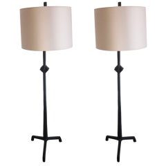Pair of French Etruscan Style Iron Floor Lamps in the Manner of Giacometti 3