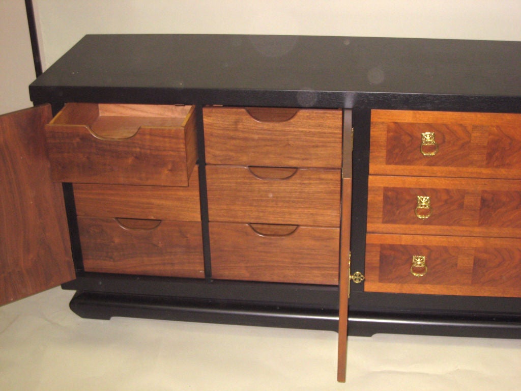 Large Italian Mid-Century Ebonized Sideboard, Dresser, Chest Drawers / Credenza In Good Condition In New York, NY