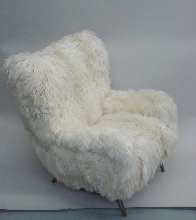 Pair of Armchairs in Long Hair Goatskin, Attributed to Royere