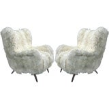 Pair of Armchairs in Long Hair Goatskin, Attributed to Royere