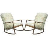 Vintage Pair of Rocking Chairs in Goatskin in the Style of Jean Royere