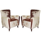 Pair of French 1930s Cowhide Club Chairs