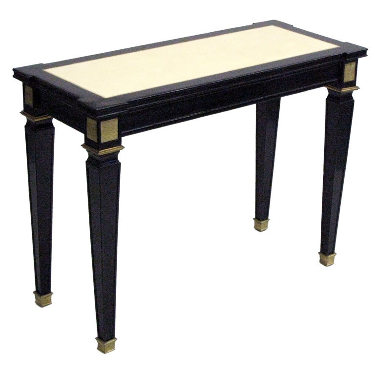 Mid-Century Modern French Modern Neoclassical Black Lacquer & Leather Console Att. Andre Arbus 1940 For Sale