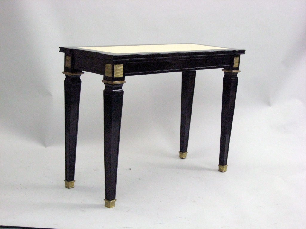 French Modern Neoclassical Black Lacquer & Leather Console Att. Andre Arbus 1940 In Good Condition For Sale In New York, NY