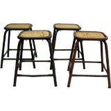 4 French Mid-Century Modern Industrial Iron Stools / Benches, Jean Prouve Style