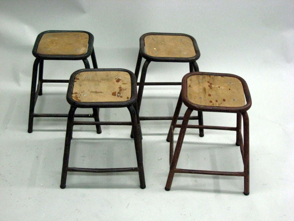 Two pairs of French Mid-Century Modern / Industrial Design stools

Priced and sold by the pair.