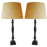 Pair of Bronze Cariatid Table Lamps in Style of Giacometti.