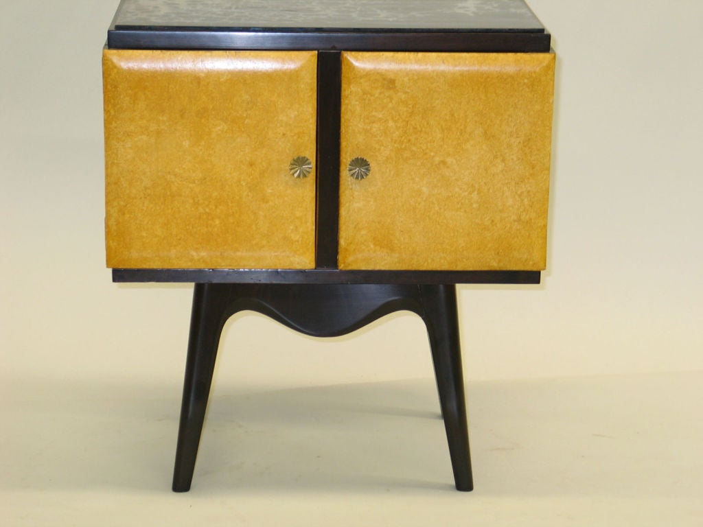 Mid-Century Modern Pair Italian Mid-Century Parchment Nightstands / Side Tables by Osvaldo Borsani For Sale