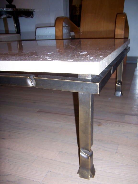 A Jansen  Bronze & Travertine marble coffee table