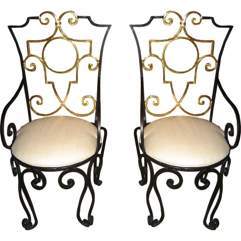 Spectacular set of 6 French Gilded Iron Chairs From Liz Taylor For Sale