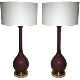 Pair of Plum Murano Table Lamps