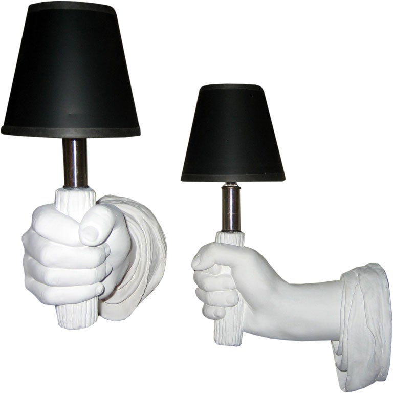 Surrealist Plaster Hand Sconces in the Style of Cocteau For Sale