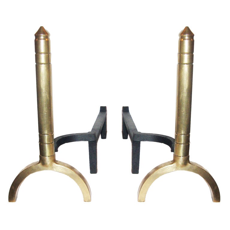 American Art Deco Brass Andirons For Sale