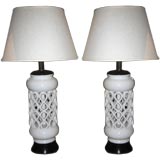 Pair of Pierced Italian Ceramic Table Lamps