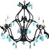 Black Baroque Chandelier with Solid Turquoise Drops