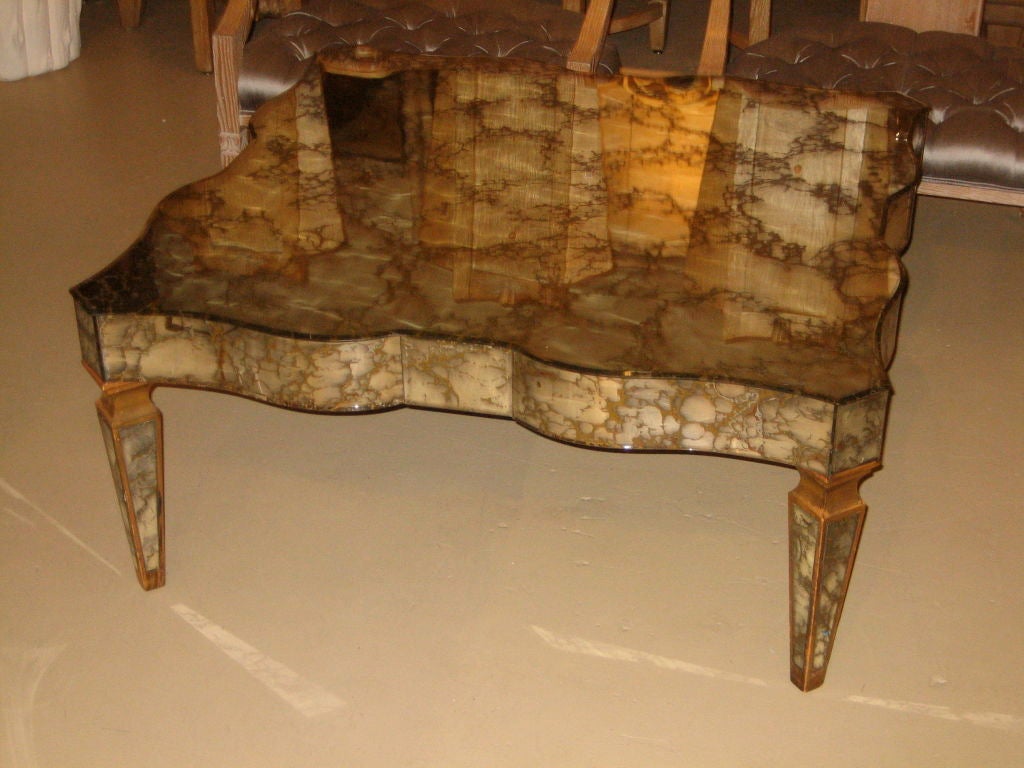 Scalloped Mirrored Coffee Table by Marchand