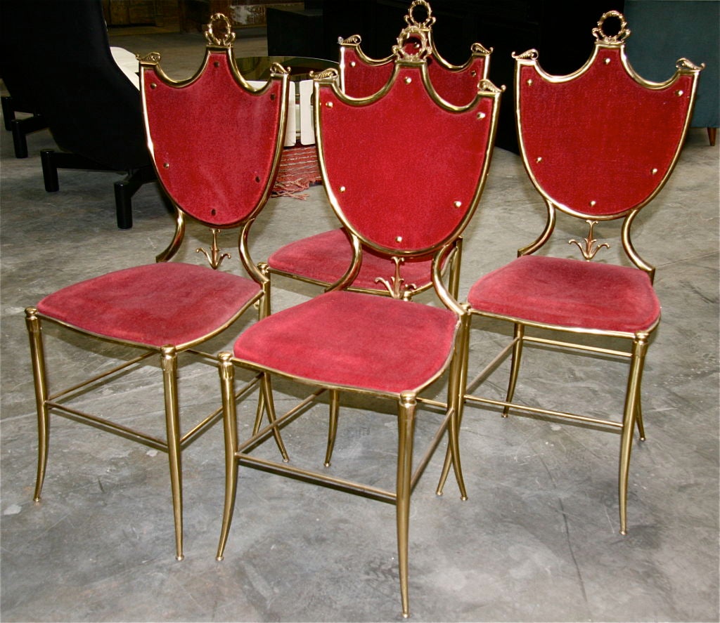 Chaises à manger italiennes en laiton des années 50