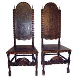 Antique Portoguese Heads of Table Leather Chairs