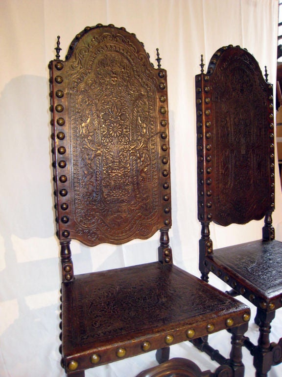 Portuguese Portoguese Heads of Table Leather Chairs