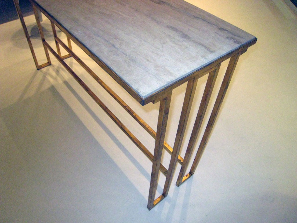 Italian Iron Travertine Marble Top Console For Sale 1