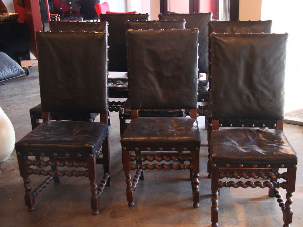 Set of 8 Spanish Leather Dining Chairs