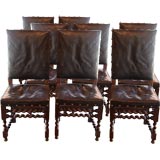 Antique Set of 8 Spanish Leather Dining Chairs