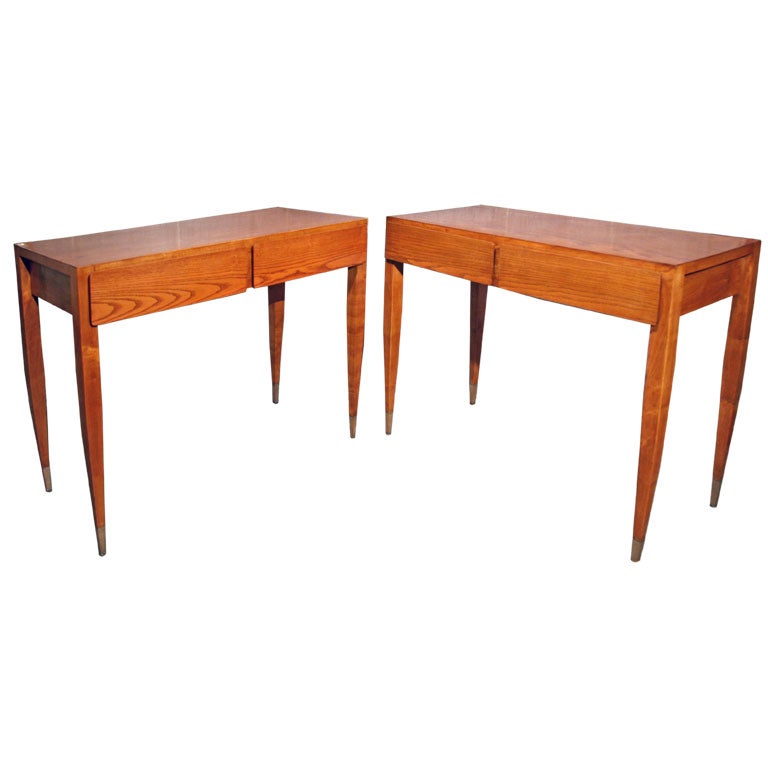 Pair of Gio Ponti Oak Consol Tables