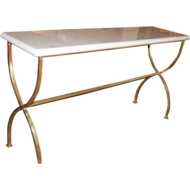 ma+39 custom Italian  Iron Carerra Marble Top Console For Sale