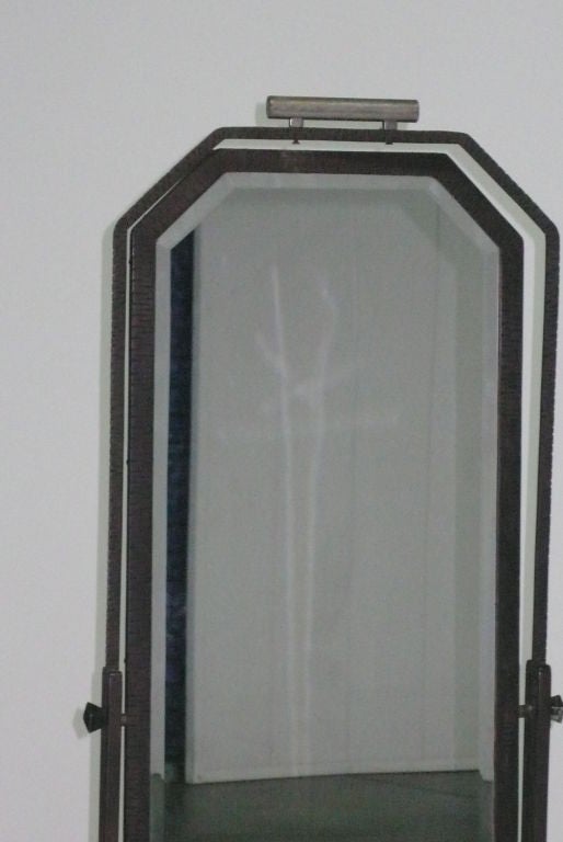 French Standing Art Deco Cheval Bronze Mirror