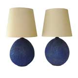 Unique Pair of Cobalt Atwater Pottery Table Lamps