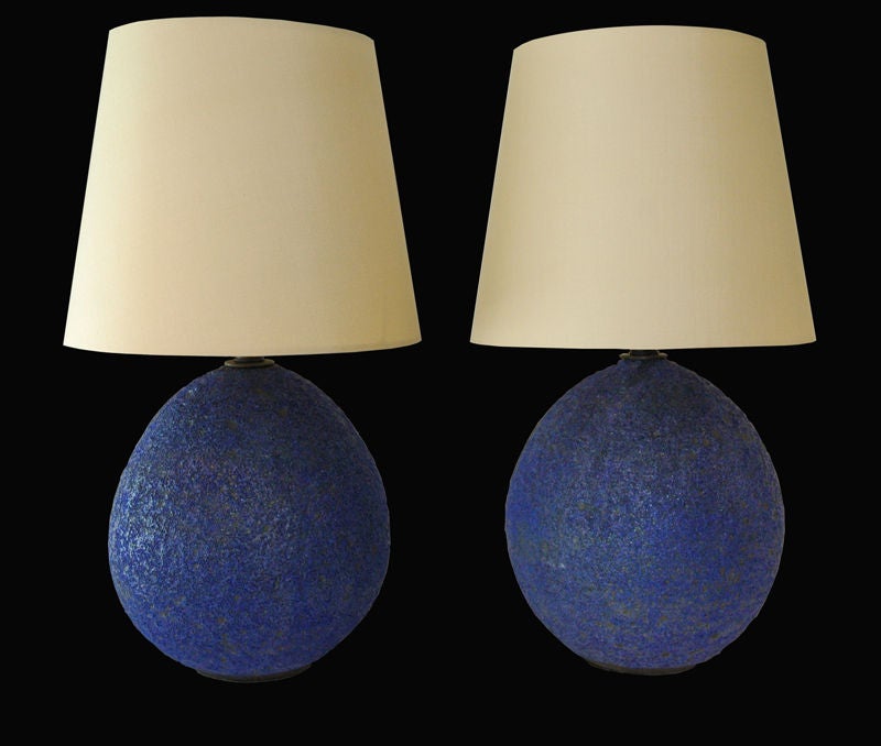 Unique Pair of Cobalt Atwater Pottery Table Lamps