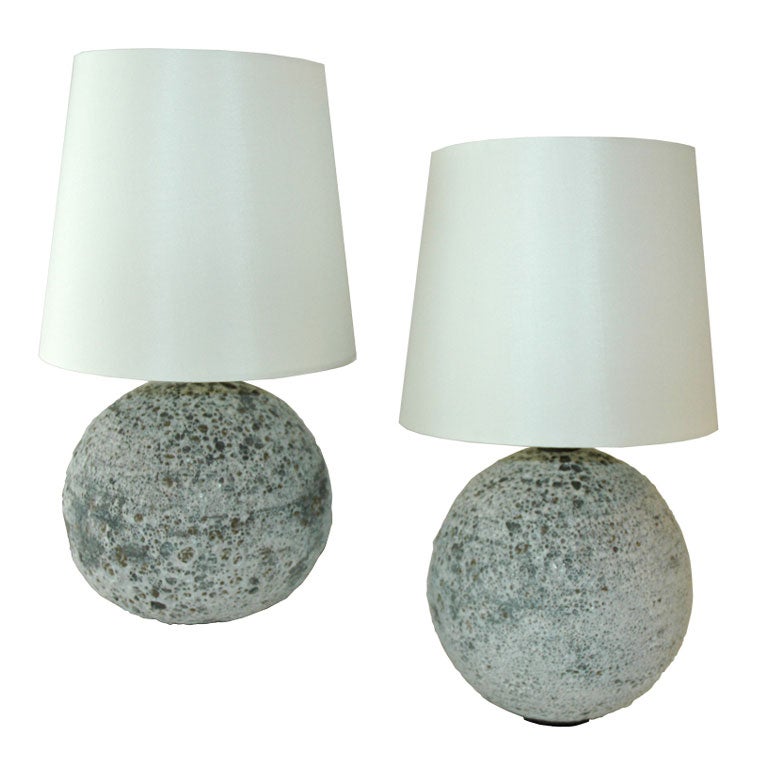 Unique Pair of White Atwater Pottery Table Lamps