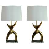 Pair of Sculptural Brass Table Lamps