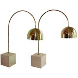 Pair of Arc Table Lamps on Travertine Bases